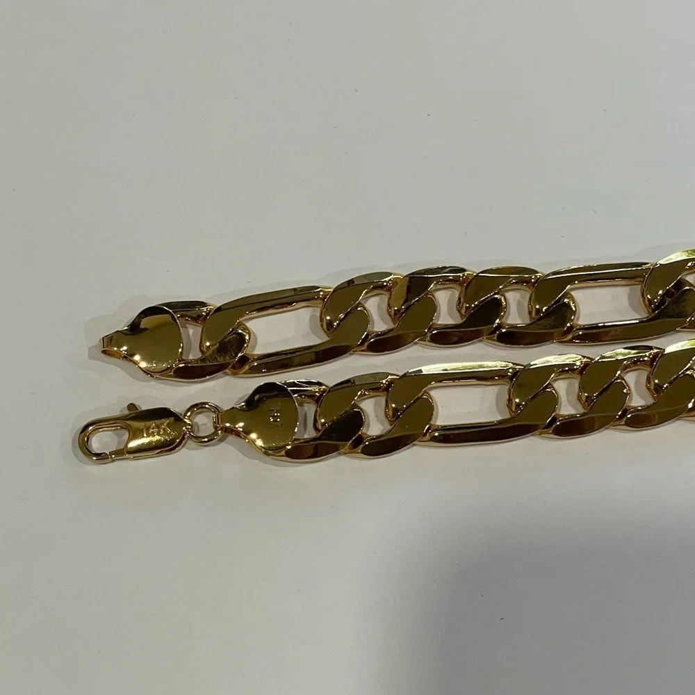 NEW 18K GOLD FIGARO CHAIN LINK BRACELET - 8MM WIDE 18K STAMPED